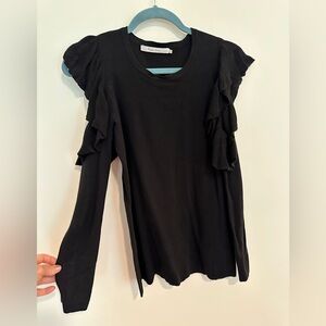 *EUC* Harper Lane Black Ruffle Sleeve/Cold Shoulder Sweater